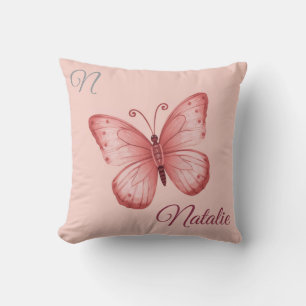 Soft pink buttrfly monogrammed Cushion
