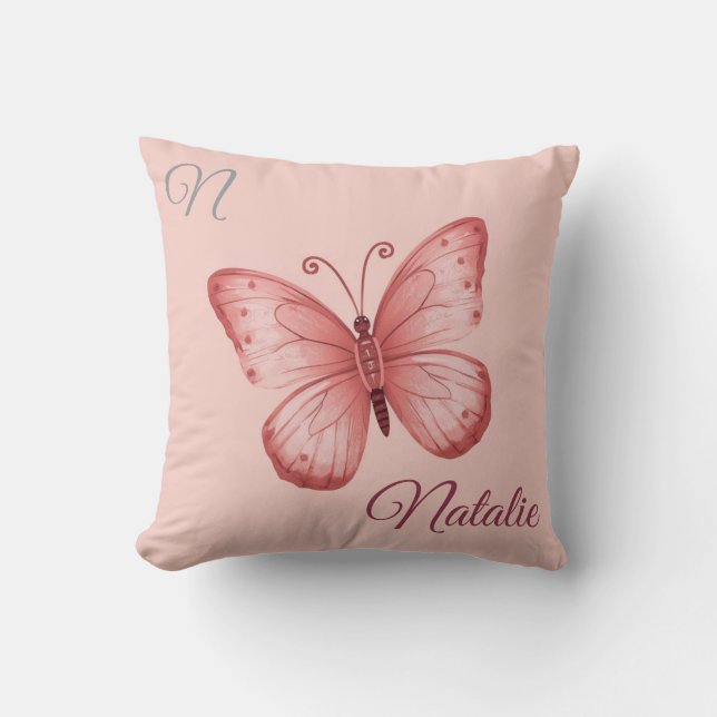   Soft pink  buttrfly  monogrammed Cushion (Front)