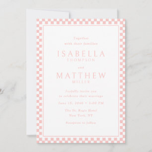 Soft Pink Checker Frame Wedding Invitation