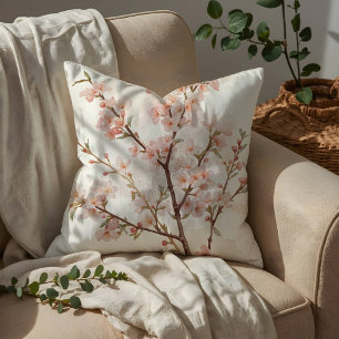 Soft Pink Cherry Blossom Branches Cushion