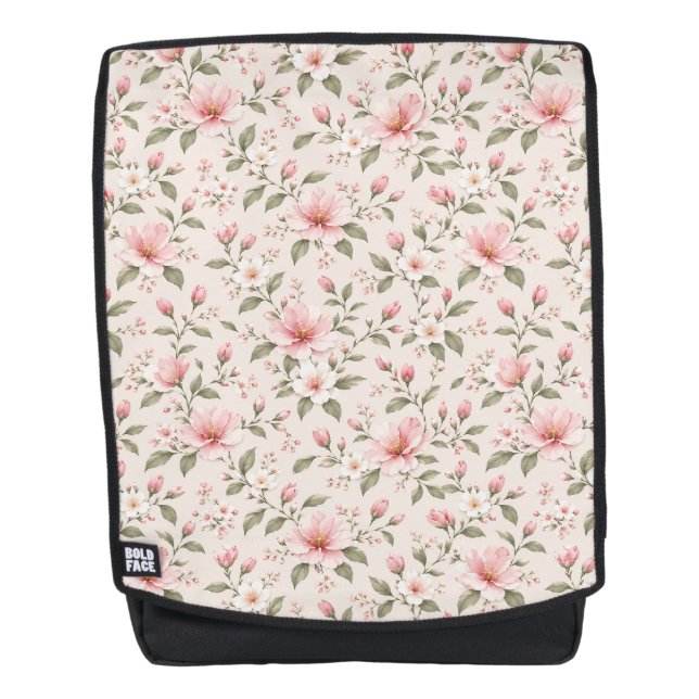 Soft Pink Cherry Blossom Floral Seamless Pattern Backpack (Front)