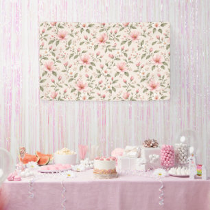 Soft Pink Cherry Blossom Floral Seamless Pattern Banner