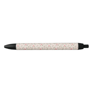 Soft Pink Cherry Blossom Floral Seamless Pattern Black Ink Pen