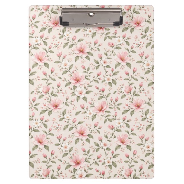 Soft Pink Cherry Blossom Floral Seamless Pattern Clipboard (Front)