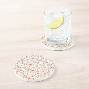 Soft Pink Cherry Blossom Floral Seamless Pattern Coaster