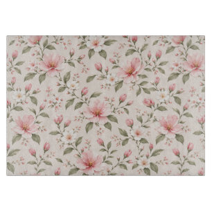 Soft Pink Cherry Blossom Floral Seamless Pattern Cutting Board