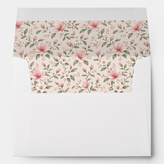 Soft Pink Cherry Blossom Floral Seamless Pattern Envelope (Back (Bottom))