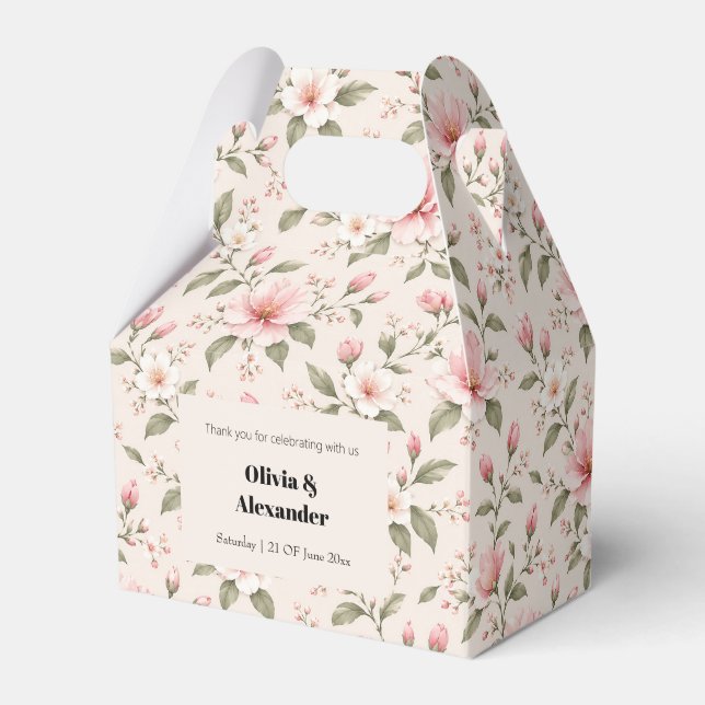 Soft Pink Cherry Blossom Floral Seamless Pattern Favour Box (Front Side)