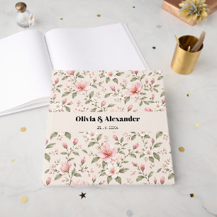 Soft Pink Cherry Blossom Floral Seamless Pattern Guest Book