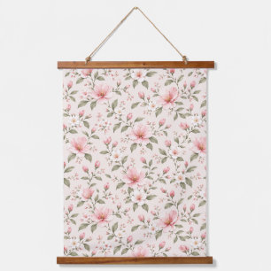 Soft Pink Cherry Blossom Floral Seamless Pattern Hanging Tapestry