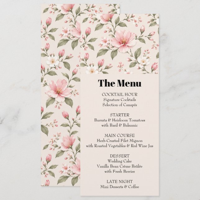Soft Pink Cherry Blossom Floral Seamless Pattern Invitation (Front/Back)