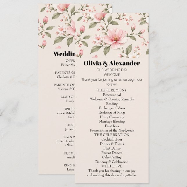Soft Pink Cherry Blossom Floral Seamless Pattern Invitation (Front/Back)
