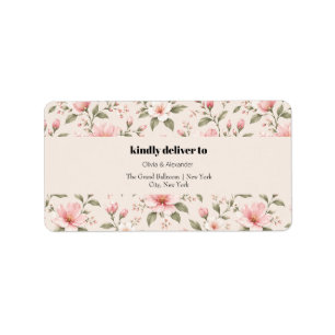 Soft Pink Cherry Blossom Floral Seamless Pattern Label