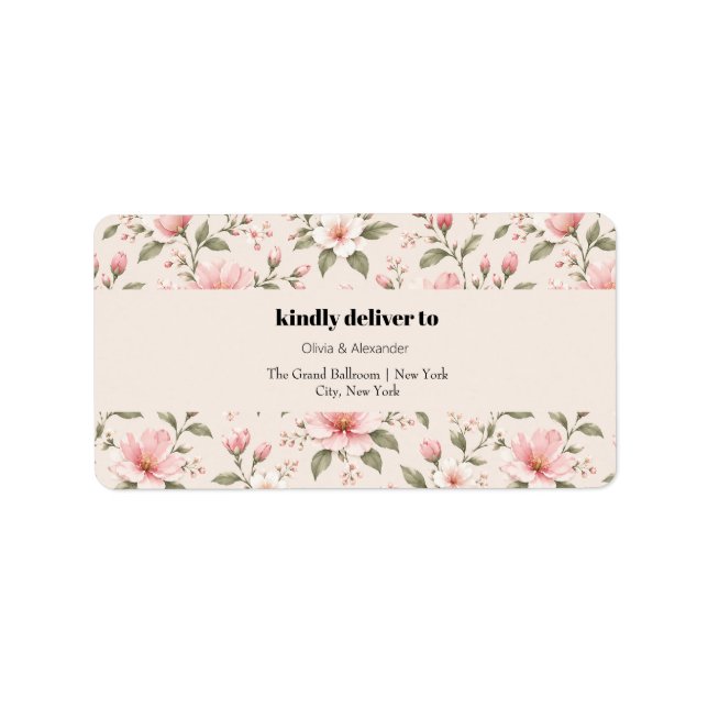 Soft Pink Cherry Blossom Floral Seamless Pattern Label (Front)
