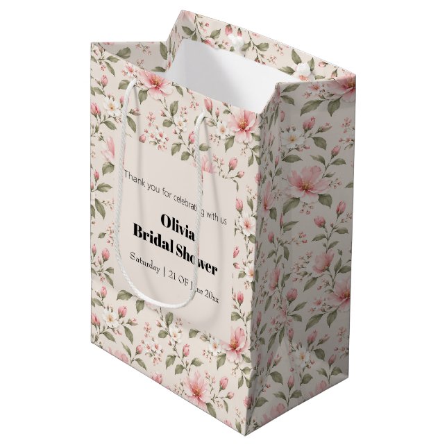 Soft Pink Cherry Blossom Floral Seamless Pattern Medium Gift Bag (Front Angled)