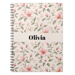 Soft Pink Cherry Blossom Floral Seamless Pattern Notebook