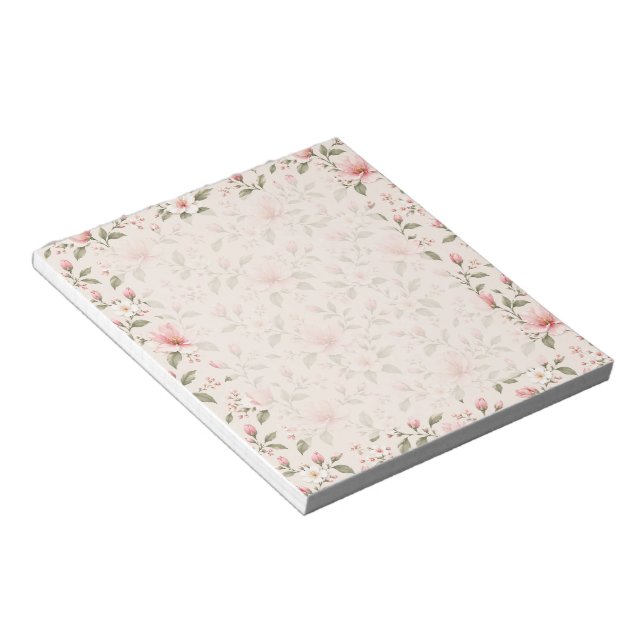 Soft Pink Cherry Blossom Floral Seamless Pattern Notepad (Angled)