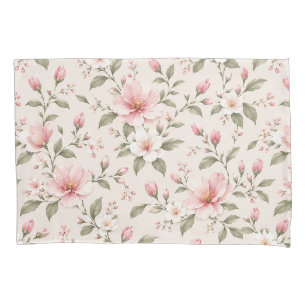 Soft Pink Cherry Blossom Floral Seamless Pattern Pillowcase
