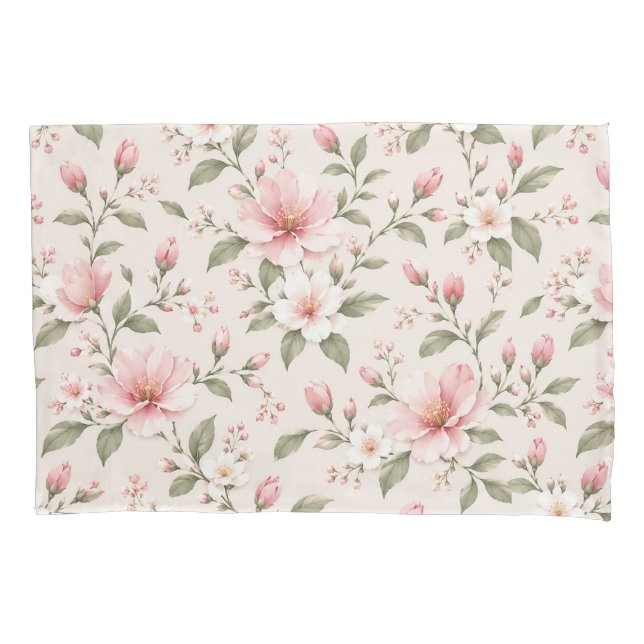 Soft Pink Cherry Blossom Floral Seamless Pattern Pillowcase (Front)