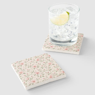 Soft Pink Cherry Blossom Floral Seamless Pattern Stone Coaster