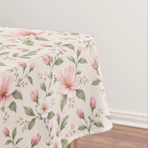 Soft Pink Cherry Blossom Floral Seamless Pattern Tablecloth