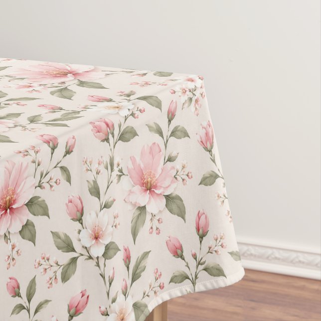 Soft Pink Cherry Blossom Floral Seamless Pattern Tablecloth (In Situ)