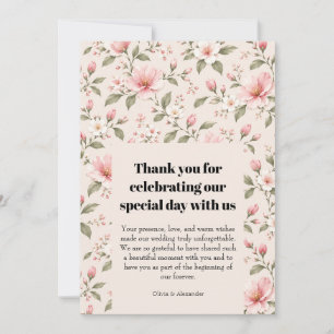 Soft Pink Cherry Blossom Floral Seamless Pattern Thank You Card