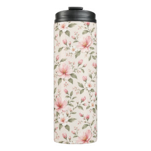 Soft Pink Cherry Blossom Floral Seamless Pattern Thermal Tumbler