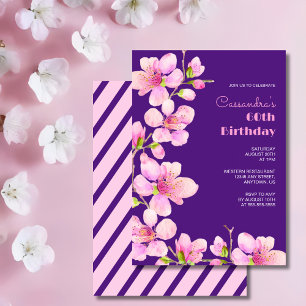 Soft Pink Cherry Blossom Sakura Purple Birthday Invitation