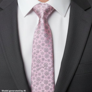 Soft Pink Christmas w/ Elegant Snowflakes Tie