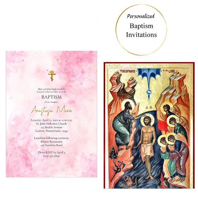 Soft Pink Clouds Orthodox Christian Baptism Invitation (Creator Uploaded)