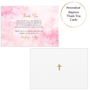 Soft Pink Clouds Orthodox Christian Baptism Thank You Card