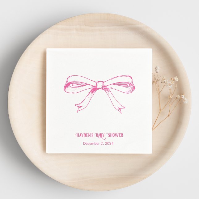 Soft Pink Coquette Bow Personalised Napkin (Creator Uploaded)
