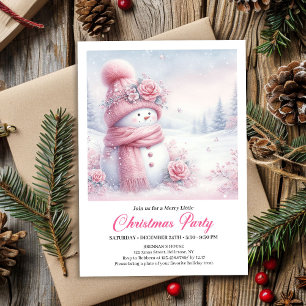 Soft Pink Coquette Snowman Editable Christmas Kids Invitation