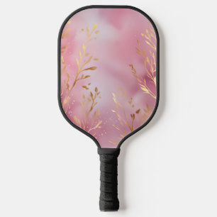 Soft Pink Coral Watercolor Art with Gold Accents Pickleball Paddle