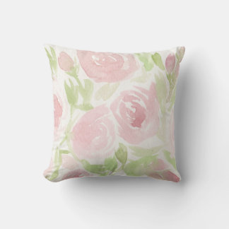Soft Pink Cottage Style Watercolor Roses Cushion