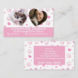 Soft Pink Custom Pet Sitter with Photo Business Card