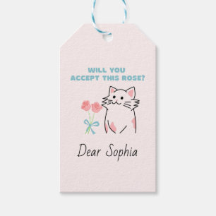 Soft Pink Cute Cat&Rose Gift Tags