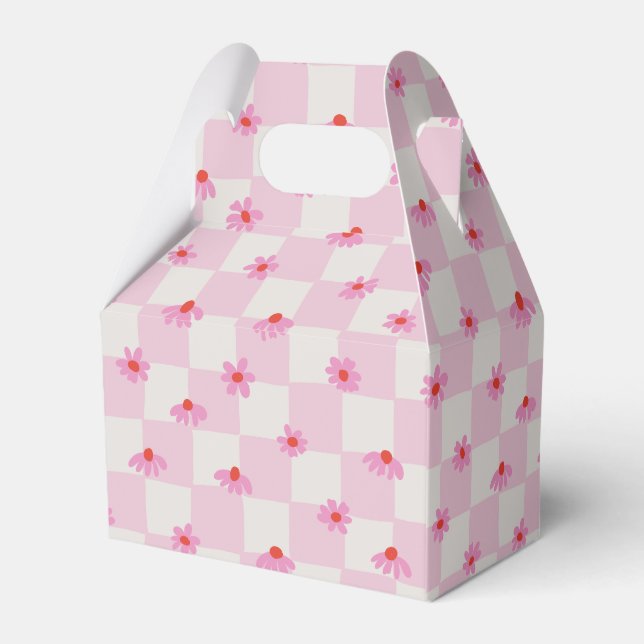 Soft Pink Daisy Checkerboard Floral Pattern Favour Box (Back Side)