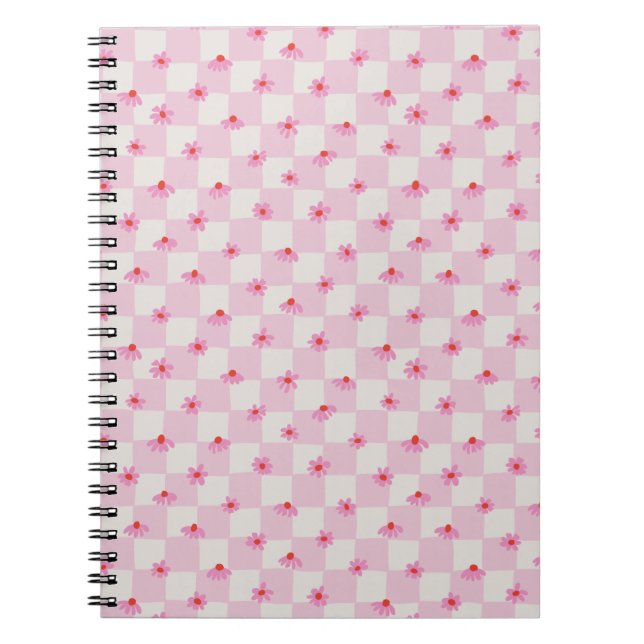 Soft Pink Daisy Chequerboard Floral Pattern Notebook (Front)