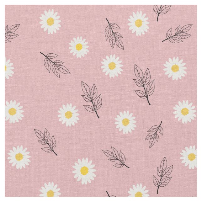Soft Pink Daisy Scatter Combed Cotton Fabric (Close Up)