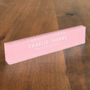 Soft Pink Desk Nameplate with Name and Job Title