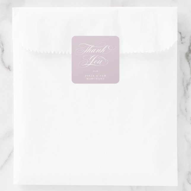 Soft Pink Elegant Script Wedding Thank You Square Sticker (Bag)