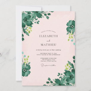 Soft Pink Emerald Floral Wedding Invitation