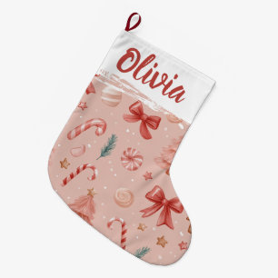Soft Pink Festive Pattern Christmas Stocking