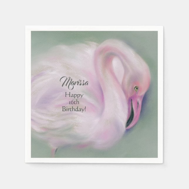 Soft Pink Flamingo Pastel Custom Party Napkin (Front)