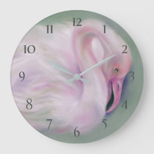 Soft Pink Flamingo Pastel Large Clock