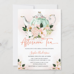 Soft Pink Floral Afternoon Tea Party Bridal Shower Invitation