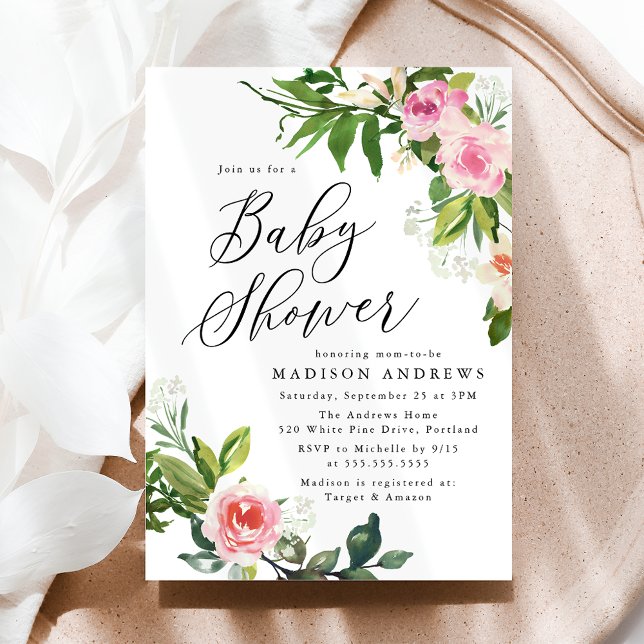 Soft Pink Floral Baby Shower Invitation (Creator Uploaded)