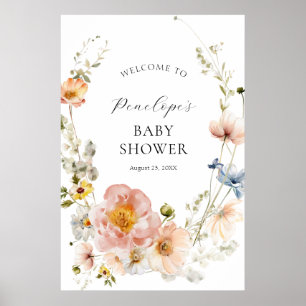 Soft Pink Floral Baby Shower Welcome Poster
